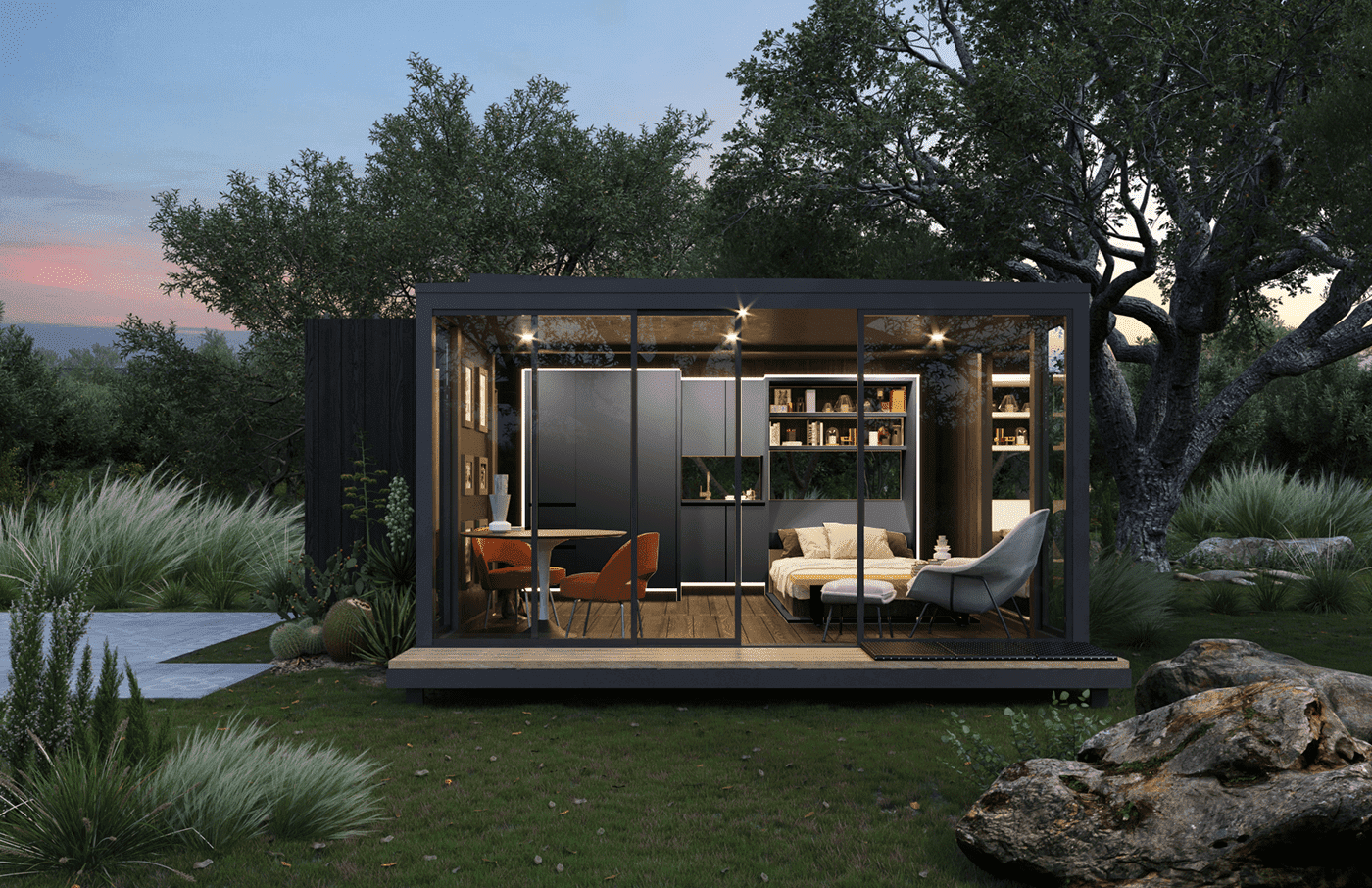 Prefabricated Tiny House with Modern Black Exterior