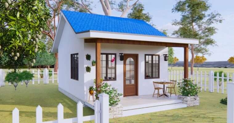 Tiny House with Blue Roof 5m x 6m